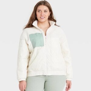 UNIVERSAL THREAD Jacket Full Zip Mixed Media Fleece White and Mint Size XL